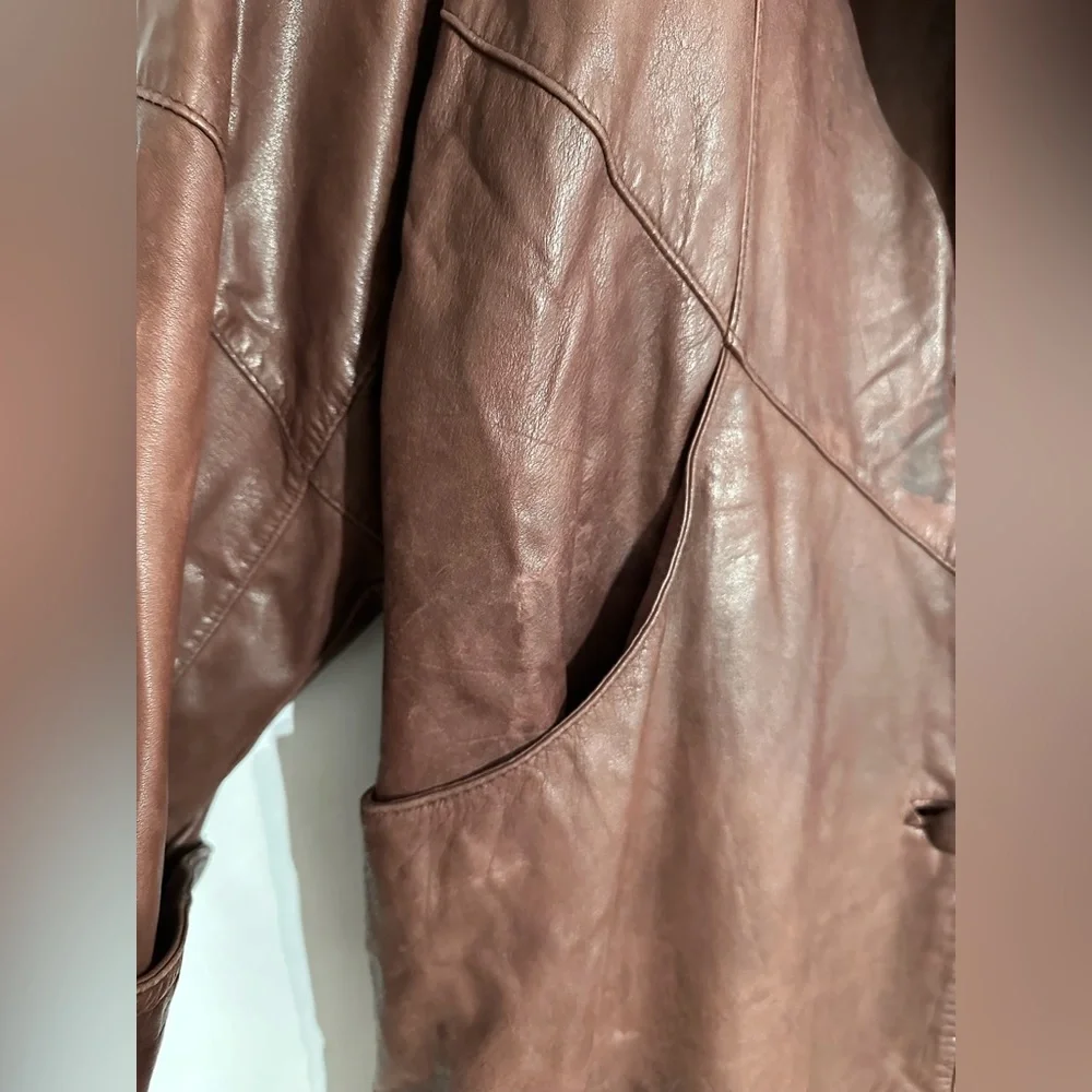 JF J. Ferrar Leather Trench Coat Brownish Red Vintage 80s 90s Large SEE NOTE